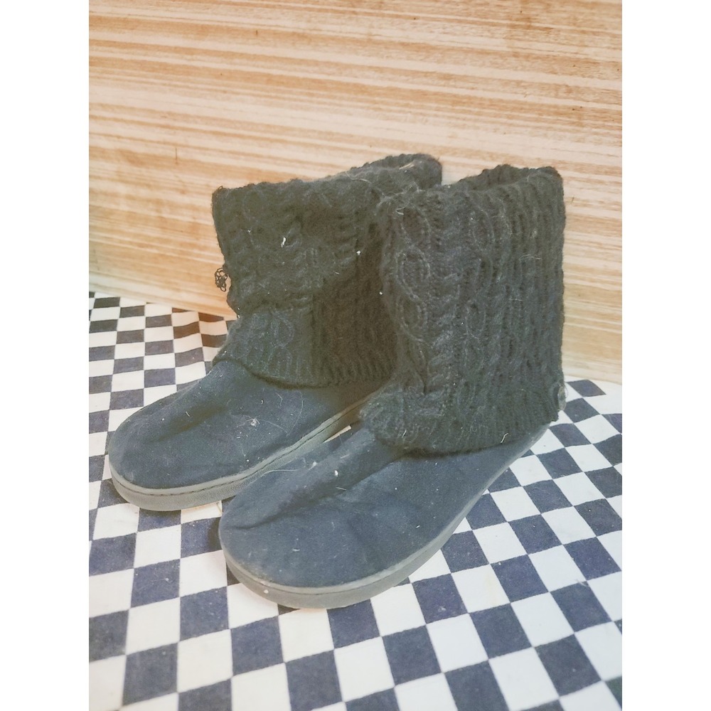 MUK LUKS Women's Black Cable Knit Faux Fur Winter Boots Size 8